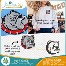 Bulldog Head Icon Embroidery - Filled and Outline Versions