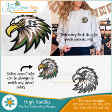 Eagle Head Icon Embroidery - Filled and Outline Versions