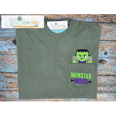 Monster Mood Pocket T-Shirt Peekers Embroidery Design