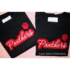Panthers Applique Script stitched by Layne James Embroidery