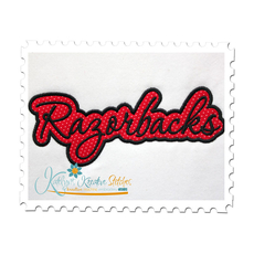 Razorbacks Applique Script Satin