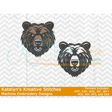 Bear Head Icon Embroidery - Filled and Outline Versions