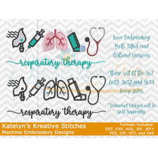 Respiratory Therapy Icon Embroidery - Filled and Outline Versions
