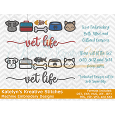 Vet Life Icon Embroidery - Filled and Outline Versions