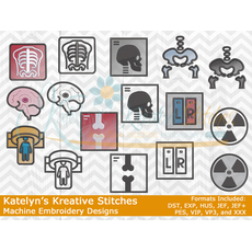 Xray Icon Embroidery Bundle Set - Filled and Outline Versions - 16 Designs