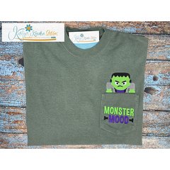Monster Mood Pocket T-Shirt Peekers Embroidery Design