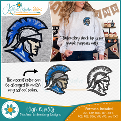 Trojan Head Icon Embroidery - Filled and Outline Versions