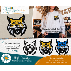 Wildcat Head Icon Embroidery - Filled and Outline Versions
