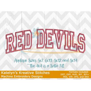 Red Devils Arched Applique Embroidery