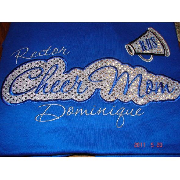 Cheer Mom Applique Script stitched by A.J. Stitches