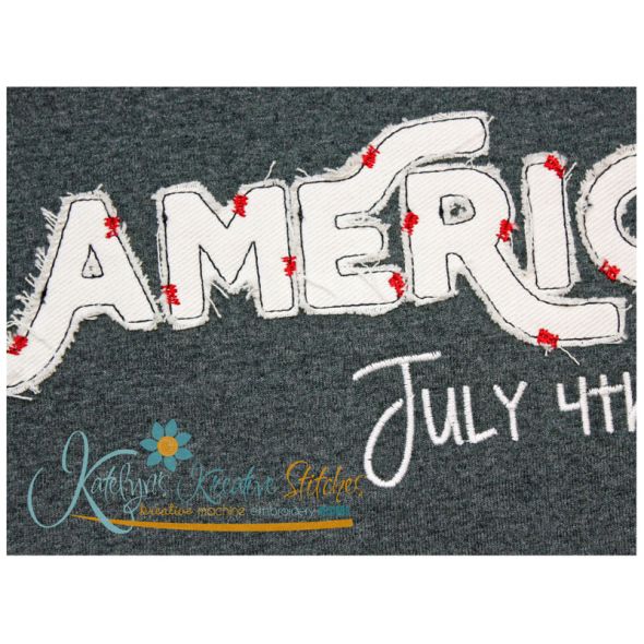American Text Distressed Applique Close Up