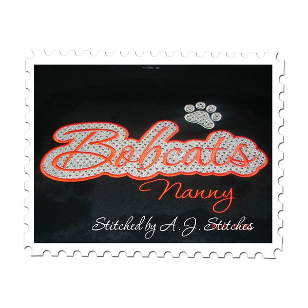 Bobcats Applique Script stitched by A. J. Stitches