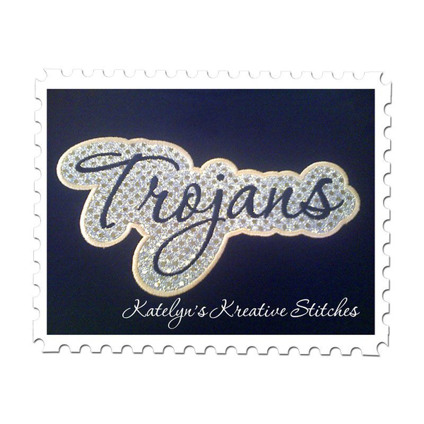 Trojans Applique Script Satin