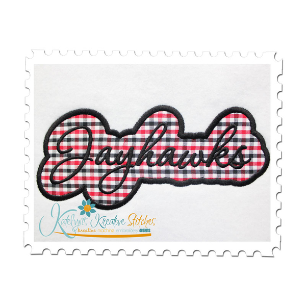Jayhawks Applique Script Satin