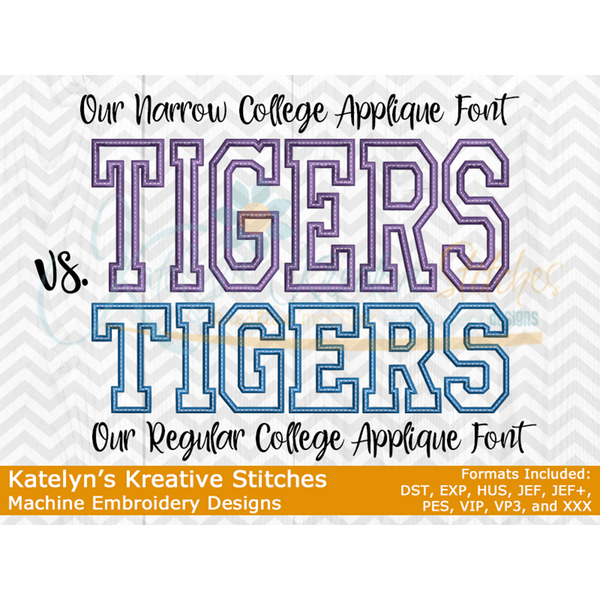 Narrow College Applique Font - 7 Sizes