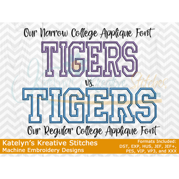 Narrow College Applique Font - 7 Sizes