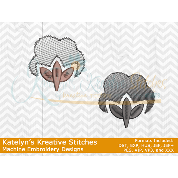 Cotton Boll Icon Embroidery - Filled and Outline Versions