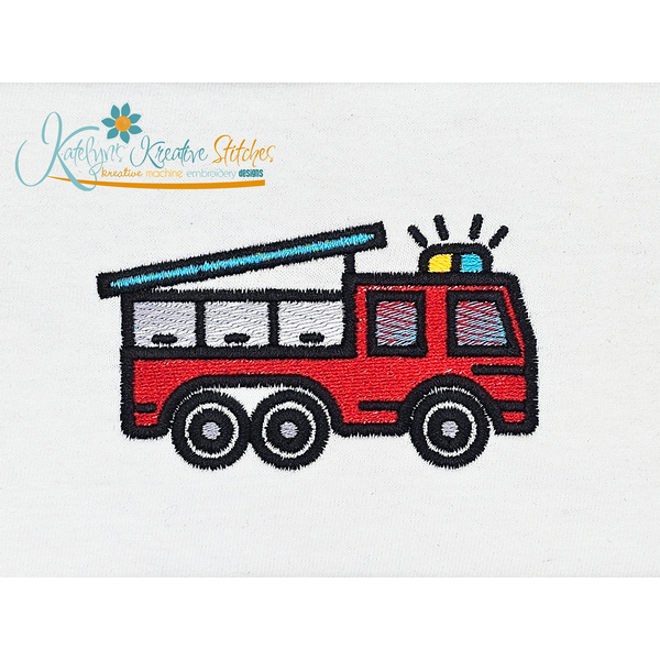 Fire Truck Icon Embroidery - Filled and Outline Versions, 2 image