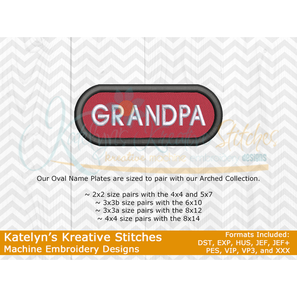 Grandpa Name Plate Oval - Filled Embroidery - 4 Sizes