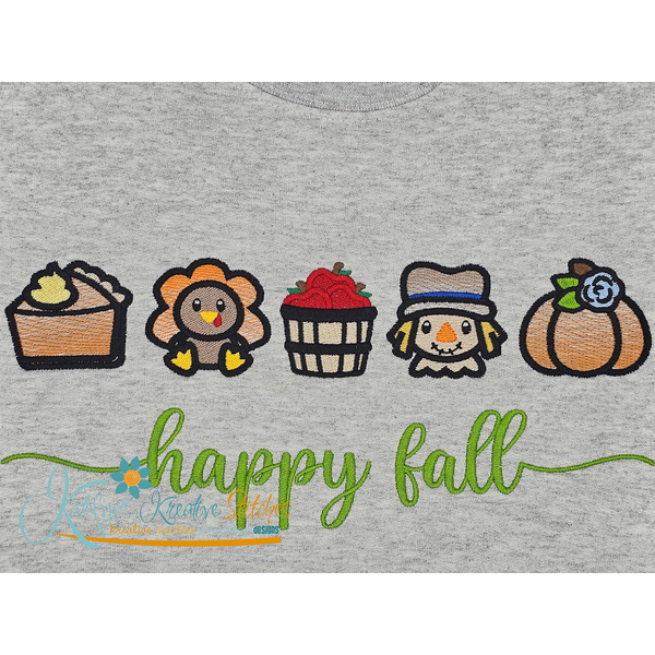 Happy Fall Icon Embroidery - Filled and Outline Versions, 2 image