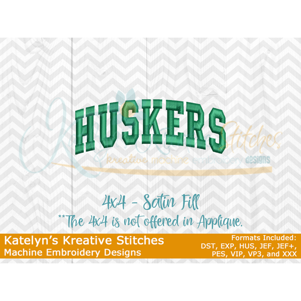 Huskers Arched Embroidery Satin 4x4