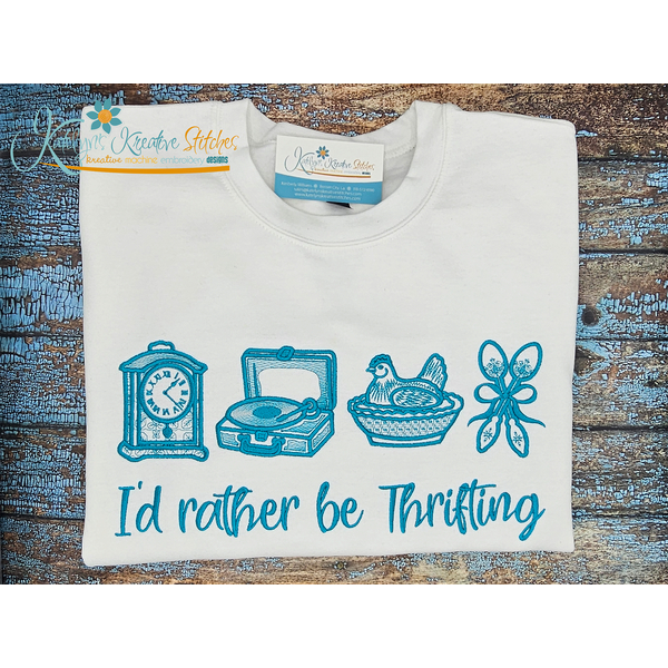 I'd rather be Thrifting - Outline Embroidery