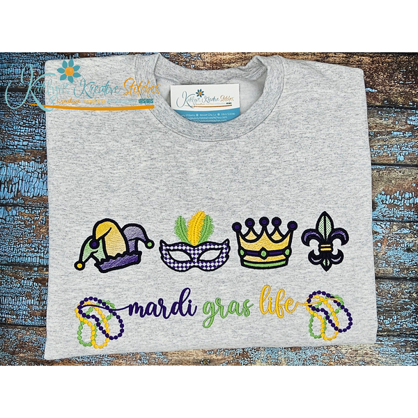 Mardi Gras Life Icon Embroidery - Filled and Outline Versions
