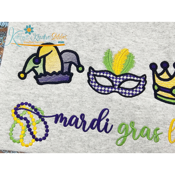 Mardi Gras Life Icon Embroidery - Filled and Outline Versions, 3 image