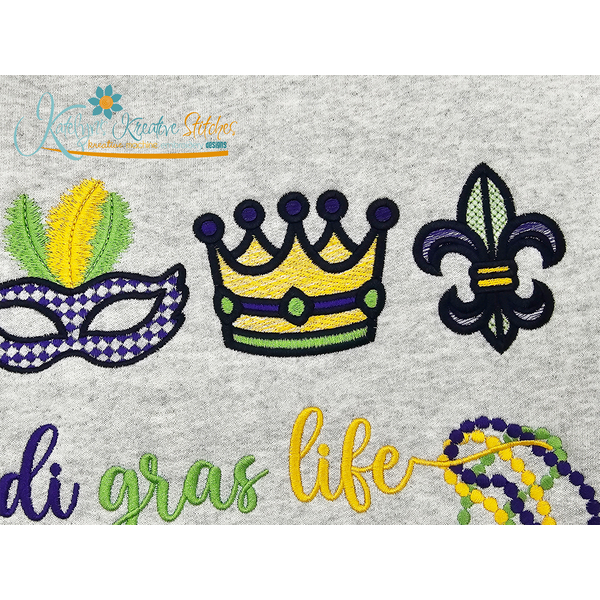 Mardi Gras Icon Embroidery Bundle Set