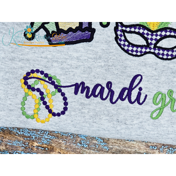 Mardi Gras Life Icon Embroidery - Filled and Outline Versions, 6 image