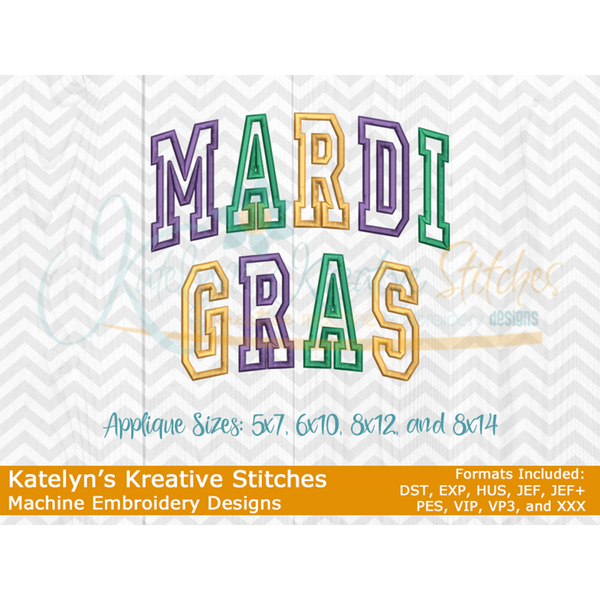 Mardi Gras Arched - Satin Stitch Applique - 2 Rows