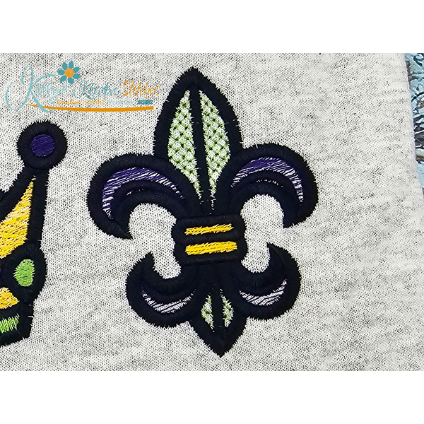 Mardi Gras Fleur de Lis Icon Embroidery - Filled and Outline Versions
