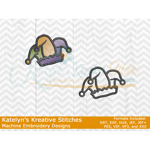 Mardi Gras Jester Hat Icon Embroidery