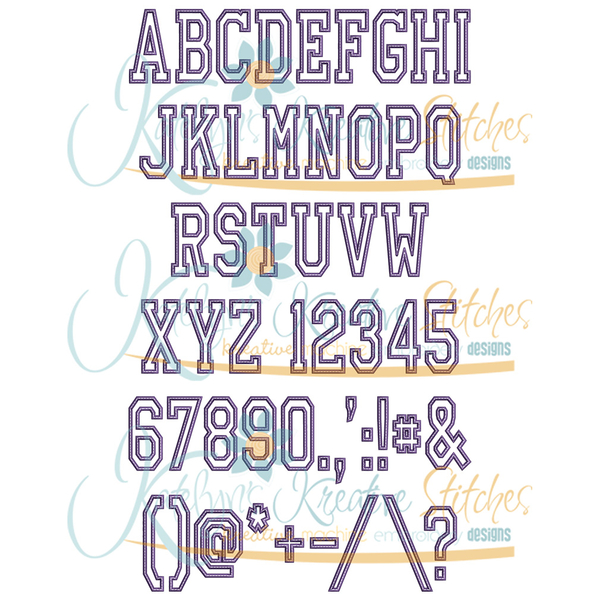 Narrow College Applique Font - 7 Sizes