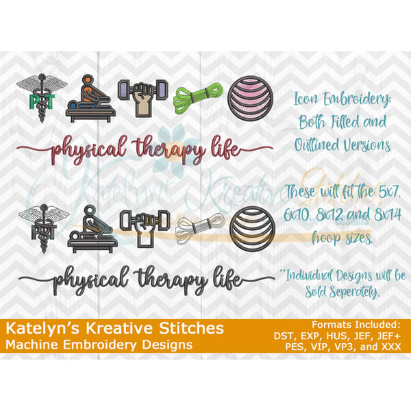 Physical Therapy Life Icon Embroidery