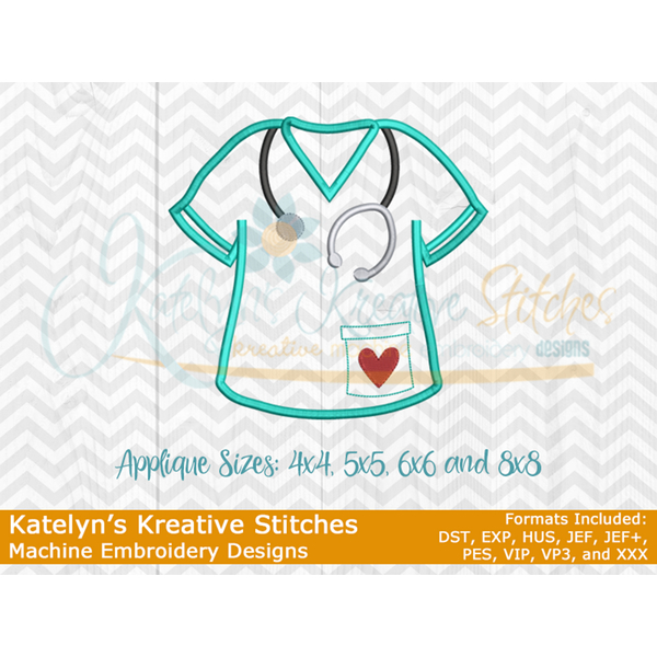 Scrub Top Applique with Heart