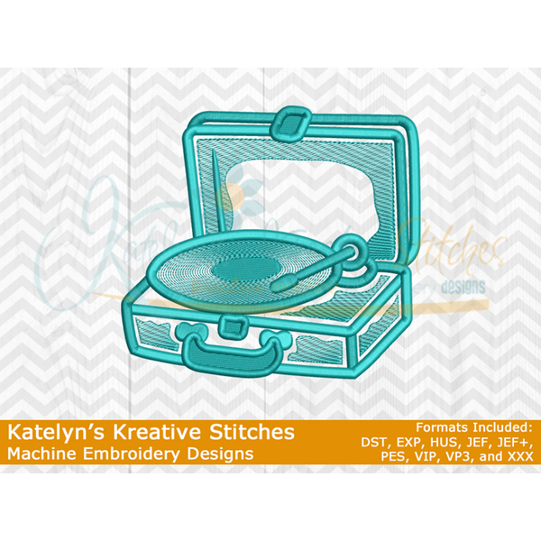Vintage Record Player - Outline Embroidery