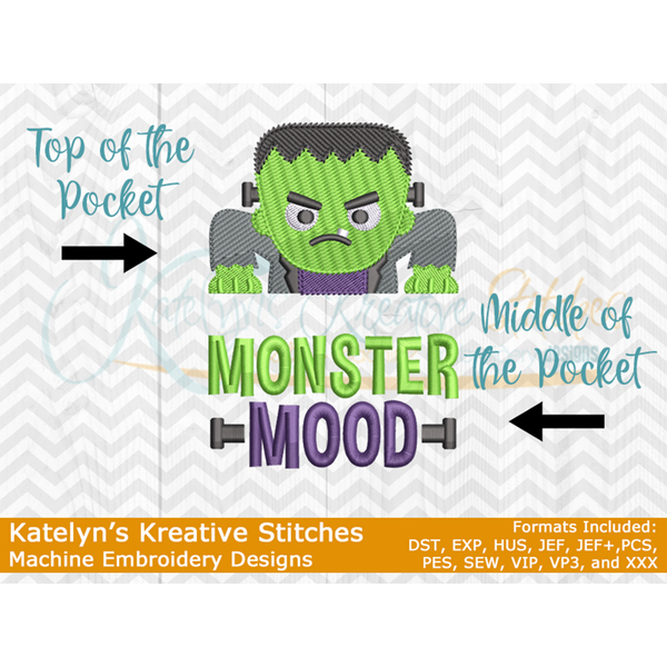 Monster Mood Pocket T-Shirt Peekers Embroidery Design