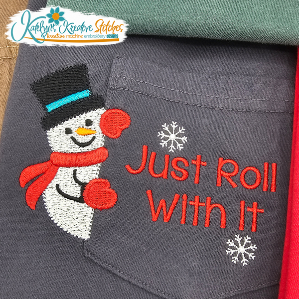 Snowman Just Roll with It Pocket Peeker Machine Embroidery Design