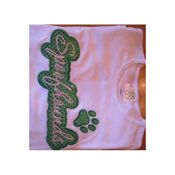 Spoofhounds Applique Script Satin stitched by Becky