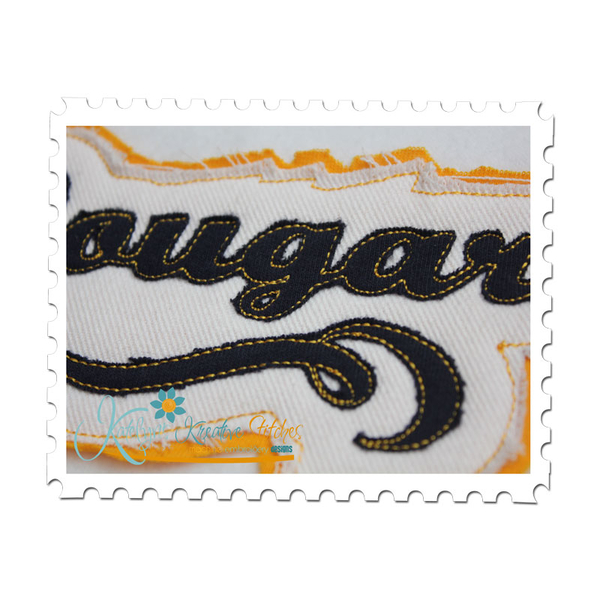 Cougars Distressed Applique Close Up