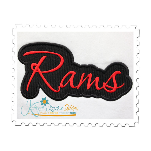 Rams Applique Script Satin