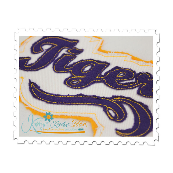 Tigers Distressed Applique Close Up