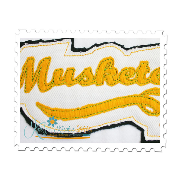 Musketeers Distressed Applique Close Up