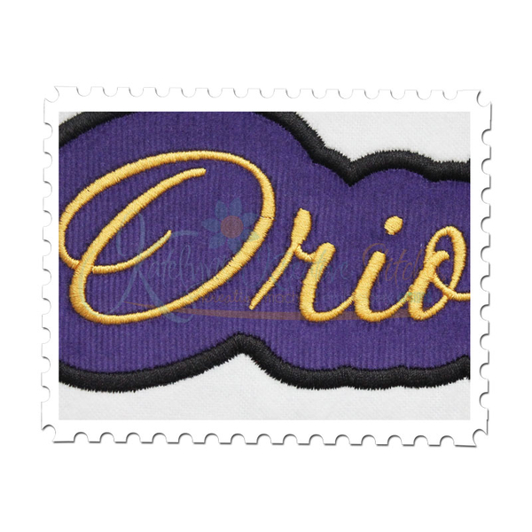Orioles Applique Script Satin Close Up