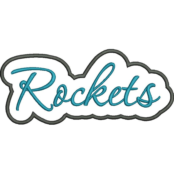Rockets Applique Script Satin Snap Shot