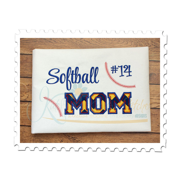 Softball MOM Applique (Numbers not included)