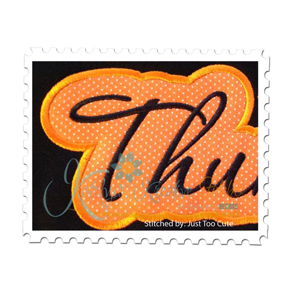 Thunder Applique Script Satin Close Up