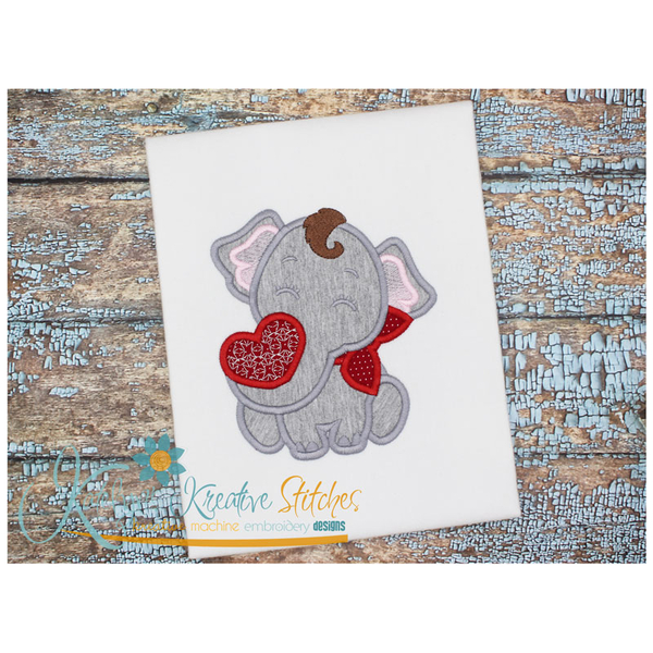 Valentine Elephant Heart Applique
