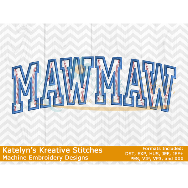 MawMaw Arched Applique with Baseball Stitches - 4 Sizes